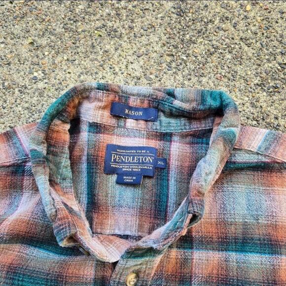 Vtg PENDLETON Mason Style Wide Plaid All Over Pattern Flannel Button Bp Shirt XL - Picture 3 of 5